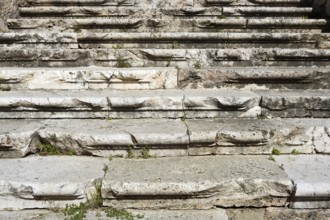 Aged weathered ancient roman stairs castle stairway in Spain