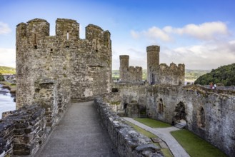 Conwy Castle, view from the castle wall of the medieval castle ruins into the inner courtyard,