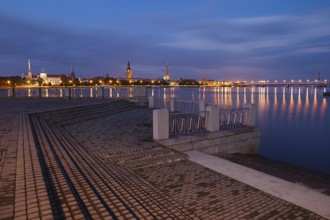 Night Riga cityscape. Latvia