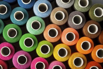 Sewing threads multicolored background closeup