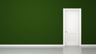 3D render of a green wall and a door in an empty flat with space for your content
