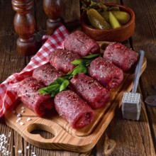 A tasty and fresh raw beef roulades