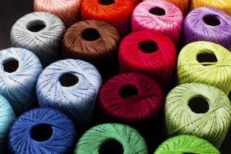 Colored balls of yarn for knitting. Skeins of yarn