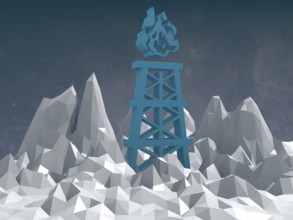 Blue gas rig icon on low poly surface
