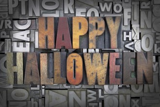 Happy Halloween written in vintage letterpress type