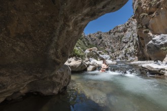 Preveli Beach, at the end of the Kourtaliotiko Gorge, South Coast, Crete, Greek Islands, Greece,