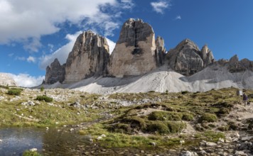 View of the iconic Drei Zinnen mountains in the South Tirolese Dolomite alps, Italy, Europe
