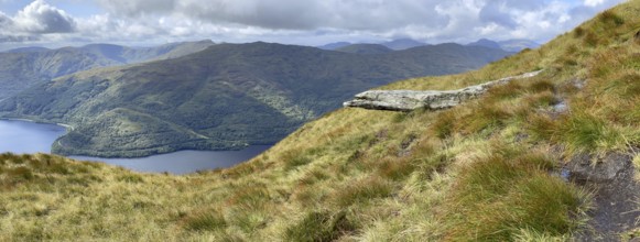 Rocks at Ben Lomond, view of Loch Lomond and the Trossachs National Park, Ben Lomond, Rowardennan,