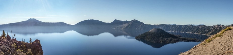 Magnificent reflection of the caldera of Crater Lake in the Crater Lake NP, USA, North America
