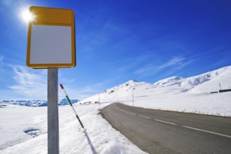 Baqueira Beret road in Lerida Catalonia ski resort in Aran Valley of Pyreness Spain