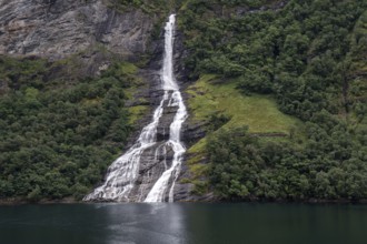 View of a small waterfall over the Lysefjord, a fjord in Norway
