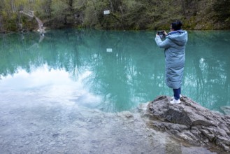 Blue lake in the Harz Mountains near Rübeland with turquoise-coloured water