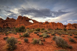 Sunset in Arches National Park, Moab, Utah, USA. Bordered by the Colorado River in the southeast,