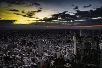 Shinjuku of city landscape and sunset visible from the observatory of the Tokyo Metropolitan