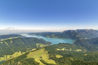 View of Alps mountain with Attersee lake from Schafberg mountain, Austria, Europe
