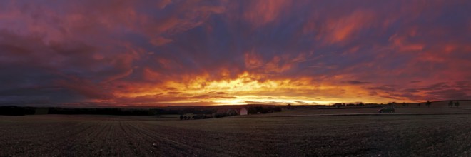 Panorama, Landscape with clouds in the sunset