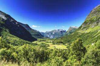 Impressive nature on the pass road to Geiranger in Norway in the summertime. On the road through