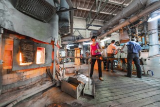 Belarus, Minsk, - March 01, 2018: Neman Glass factory. Glass factory workers on manufacture