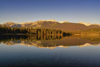 Beautiful autumn landscape scene in mountain in background in Jasper National Park west Canada
