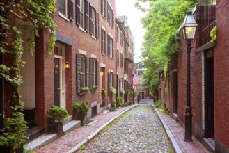Acorn street Beacon Hill cobblestone Boston in Massachusetts USA