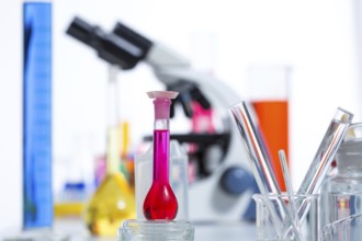 Chemical scientific laboratory stuff microscope test tube flask pipette