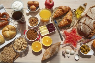 Continental buffet breakfast with assorted healthy food and coffee
