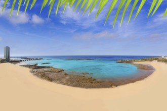 Arrecife Lanzarote Playa del Reducto beach aerial view in Canary Islands