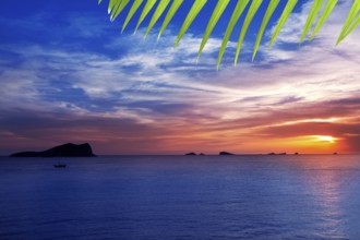 Ibiza cala Conta Conmte sunset with bledas and esparto islands