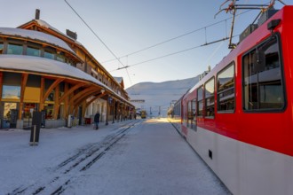 Railroad Station at 2061 Meters High Up in a Snowy Sunny Winter Day in Kleine Scheidegg,