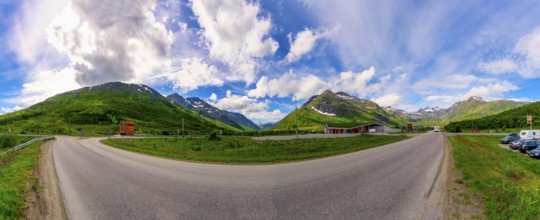 Panorama, Crossroads, Roundabout, Lodingen, Lofoten, Norway, Europe