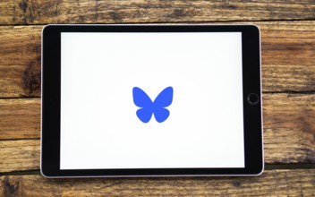 Bluesky logo is displayed on smartphone.