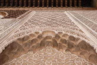 MARRAKECH, MOROCCO, APRIL 18, 2023, Famous Madrassa Ben Youssef in the medina of Marrakech