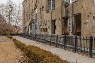 Cheorwon, South Korea, February 2, 2019, Rear exterior of North Korean Labor Party building in area
