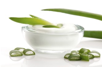 Aloe vera - leaves and cream isolated on white background, poland