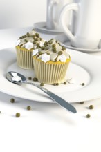 3d rendering of two delicious cupcakes on a plate