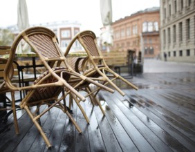 Empty street cafe in Riga, Latvia, Europe
