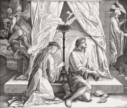 Tobias and Sara Pray, Old Testament, by Julius Schnorr von Carolsfeld