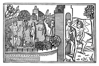 The Expulsion of Adam and Eve, wood engraving, Kölner-Bibel, Cologne bible, 1478
