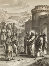 Healing the royal official's son, miracle of Jesus, New Testament, Steel engraving 1853, digitally