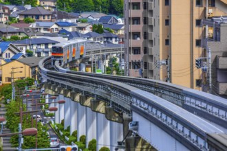 Tama monorail which runs a residential area. Shooting Location: Tokyo metropolitan area
