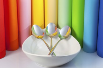 One ceramic bowl and three spoons