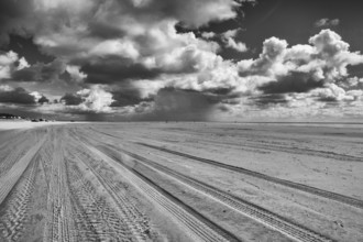 On the amazing Sonderstrand beach on the Romo peninsula, Jutland, Denmark. Scenery after heavy rain
