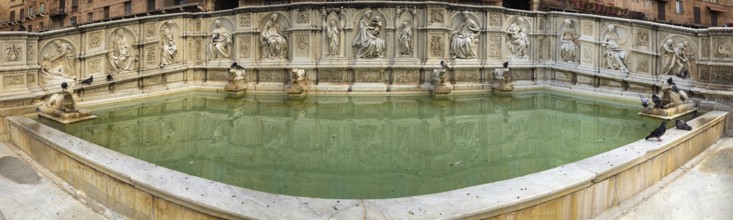 The Fonte Gaia is a monumental fountain located in the Piazza del Campo, opposite the Palazzo