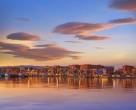 Tarragona port sunset with sea reflection in Catalonia