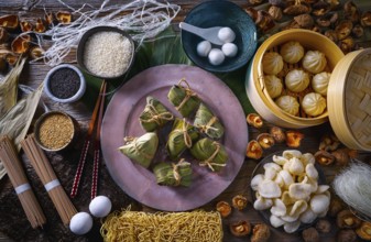 Zongzi Rice Dumplings pork buns shiitake noodles sesame asian food mix