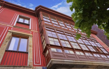 Ribadesella facades in Asturias of Spain