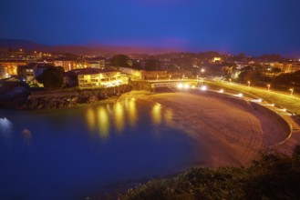 Llanes Playa del Sablon beach sunset in Asturias of Spain