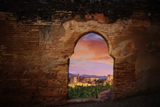 Alhambra sunset arch of Granada photo illustration