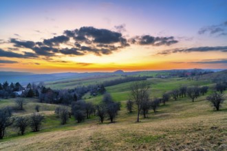 Sunset in the Harz Mountains near Sangerhausen with beautiful clouds in beautiful colors