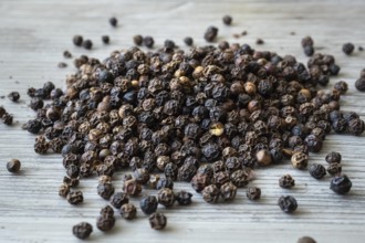 Peppercorns from a black pepper plant (Piper nigrum)